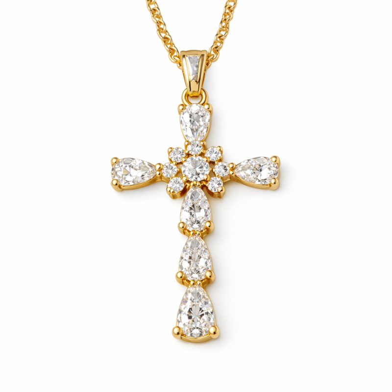 Collar de cruz para mujer en oro de 14 quilates con moissanita-1