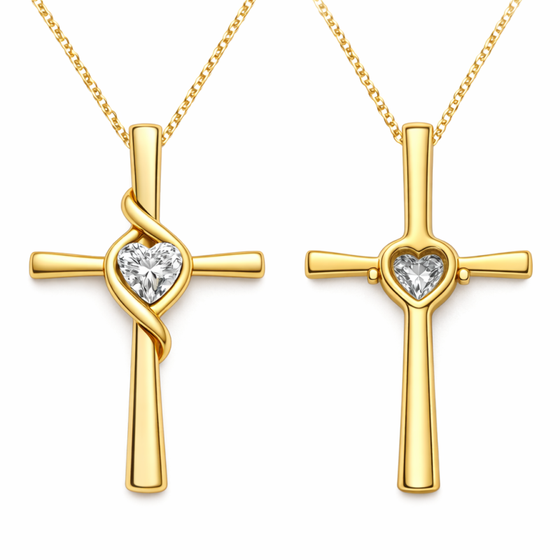 18K Gold Moissanite Women's Cross Pendant Necklace-3