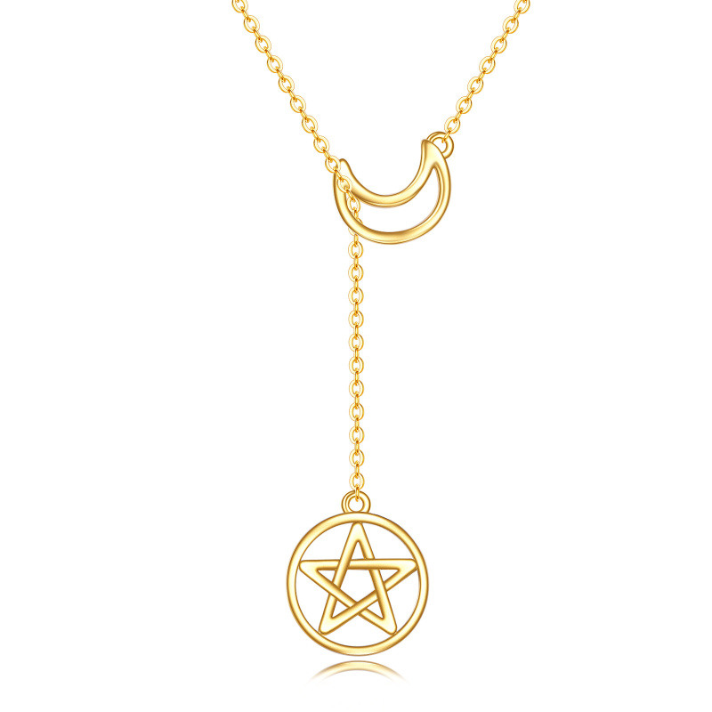 Collar ajustable en Y con luna y pentagrama de oro de 14 quilates-1