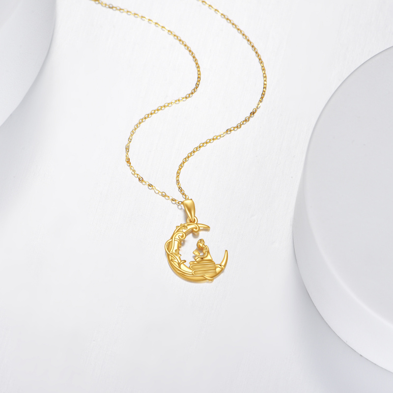 Collar con colgante de luna y niña leyendo en oro de 10 quilates-3