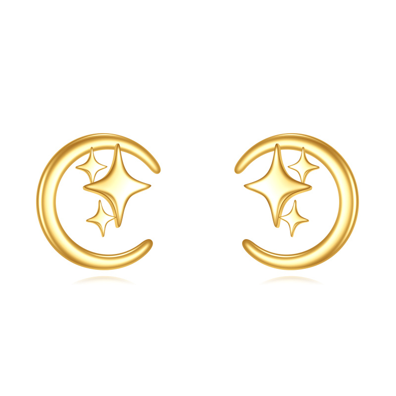 14K Gold Moon & Star Stud Earrings-1