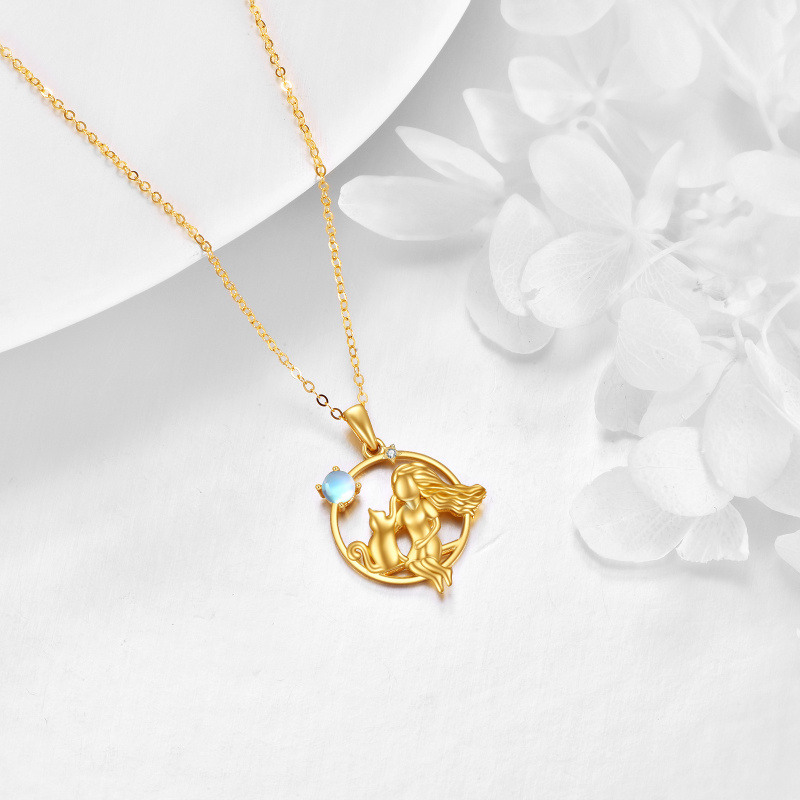 Collier pendentif CatGirl en or 14 carats avec pierre de lune-3