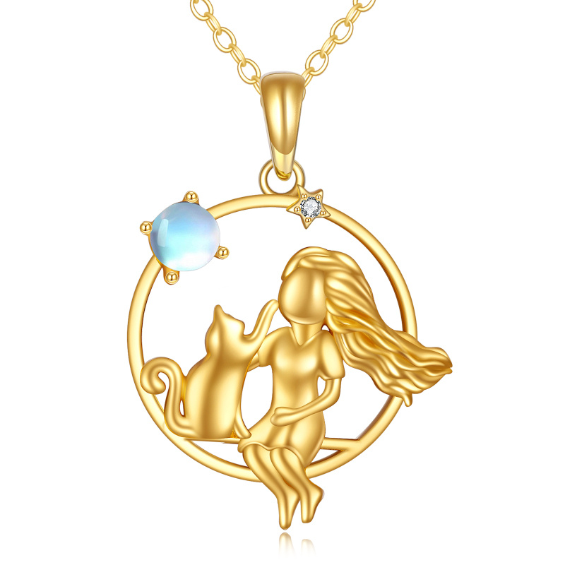 Collier pendentif CatGirl en or 14 carats avec pierre de lune-1