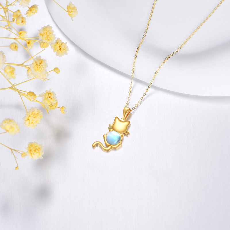 14K Gold Moonstone Cat Pendant Necklace-3