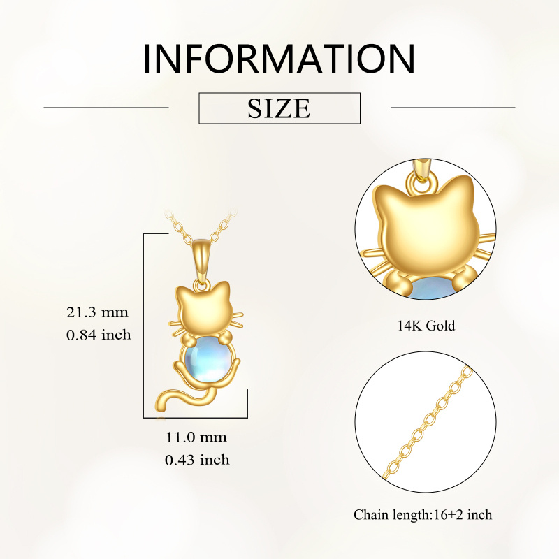 14K Gold Moonstone Cat Pendant Necklace-4