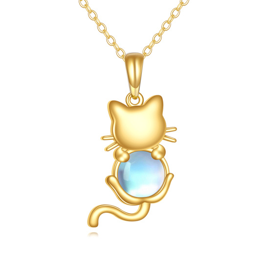 10K Gold Moonstone Cat Pendant Necklace