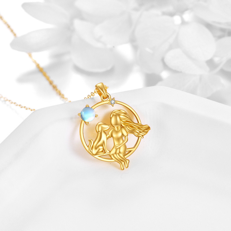 Halskette mit DogGirl-Anhänger aus 14 Karat Gold mit Mondstein-3