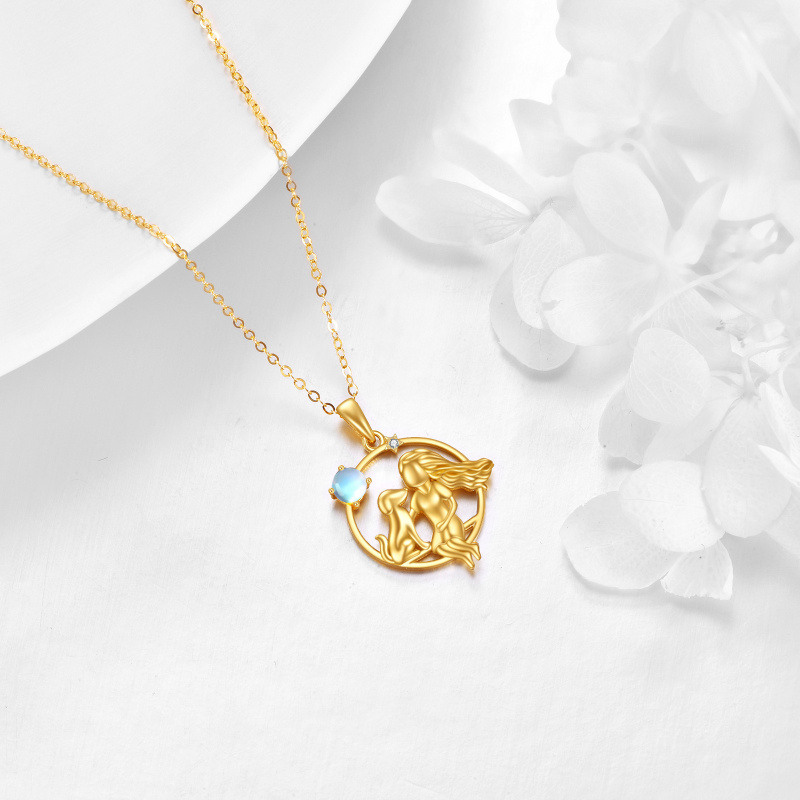 Halskette mit DogGirl-Anhänger aus 14 Karat Gold mit Mondstein-4