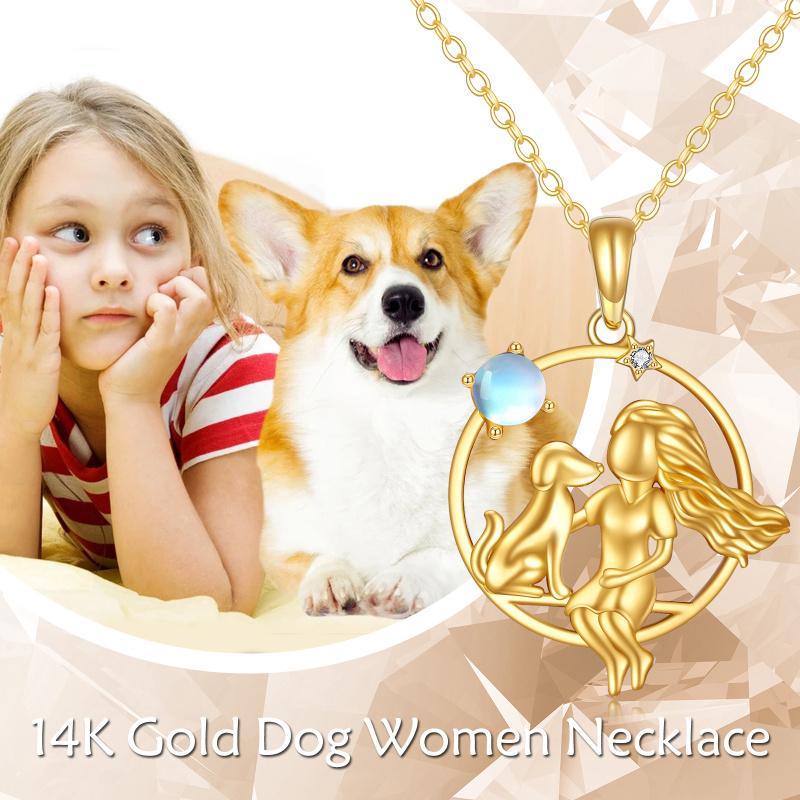 Halskette mit DogGirl-Anhänger aus 14 Karat Gold mit Mondstein-6