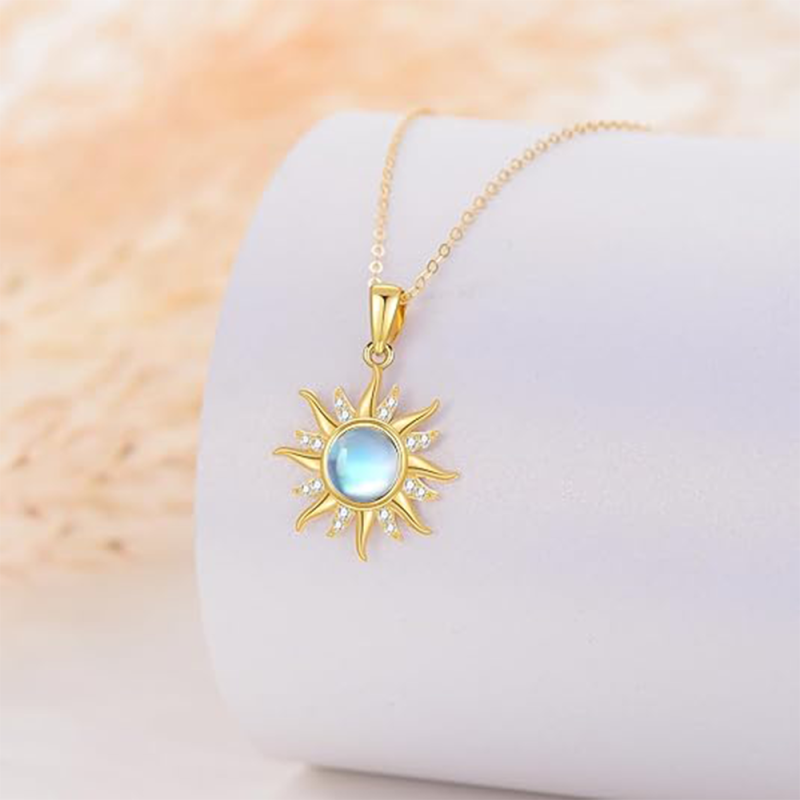 10K Gold Moonstone Sun Pendant Necklace-5