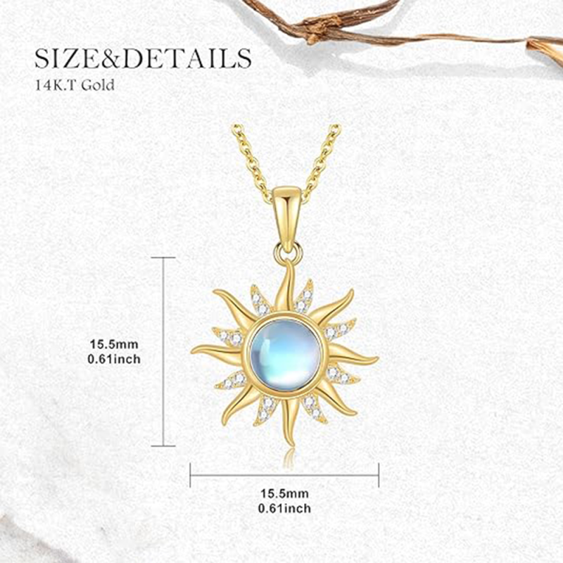 10K Gold Moonstone Sun Pendant Necklace-6