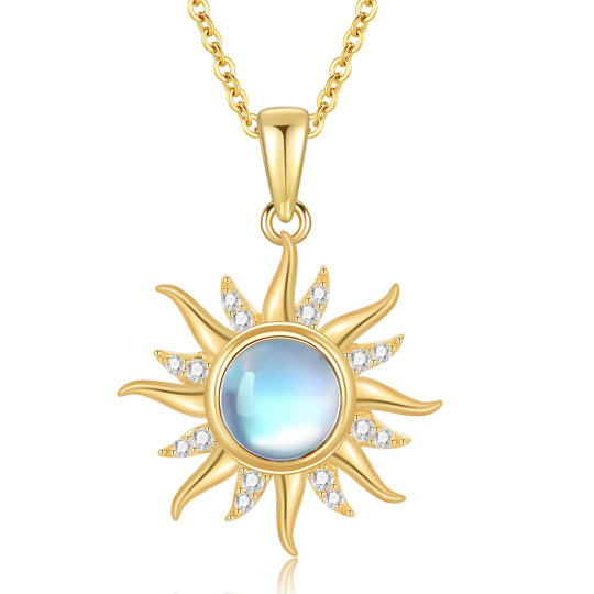 10K Gold Moonstone Sun Pendant Necklace