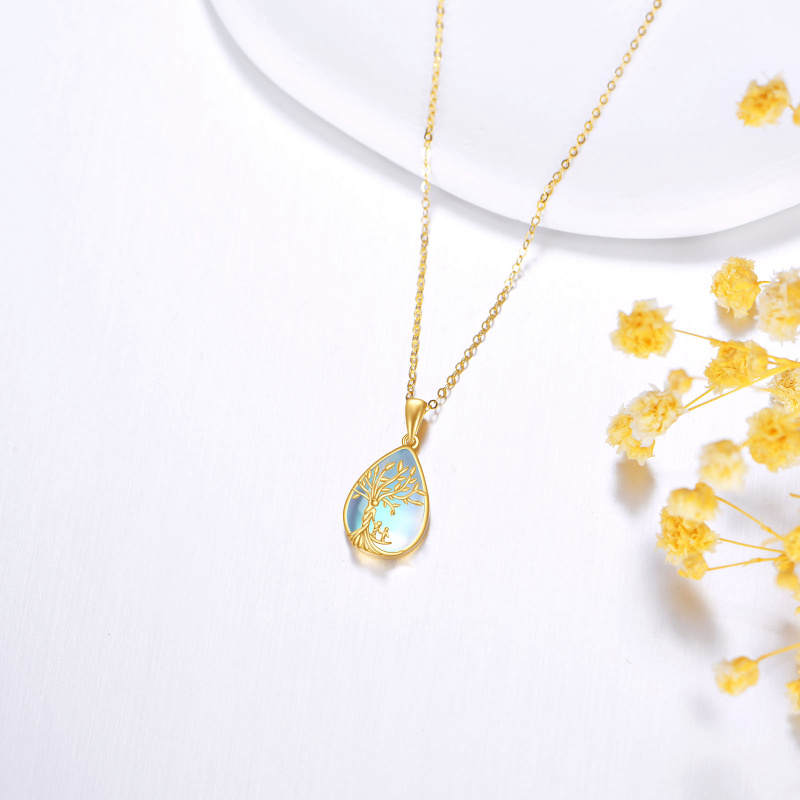 Collier pendentif en or 14K avec pierre de lune et arbre de vie-4