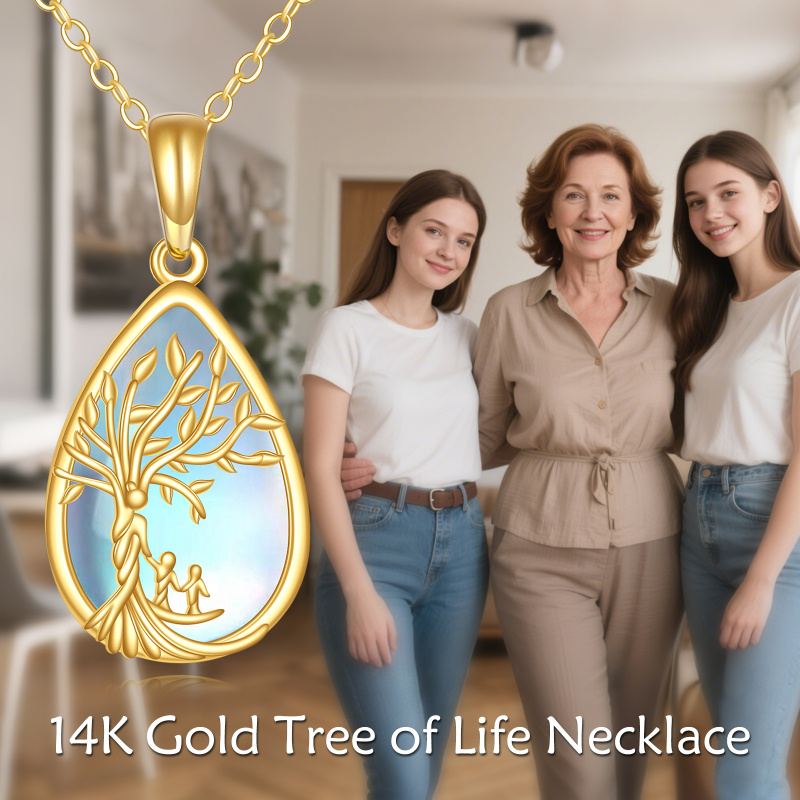 Collier pendentif en or 14K avec pierre de lune et arbre de vie-6