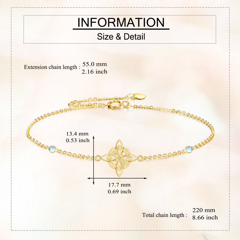 Bracelet à breloques en or 14K avec pierre de lune et nœud des sorcières-5