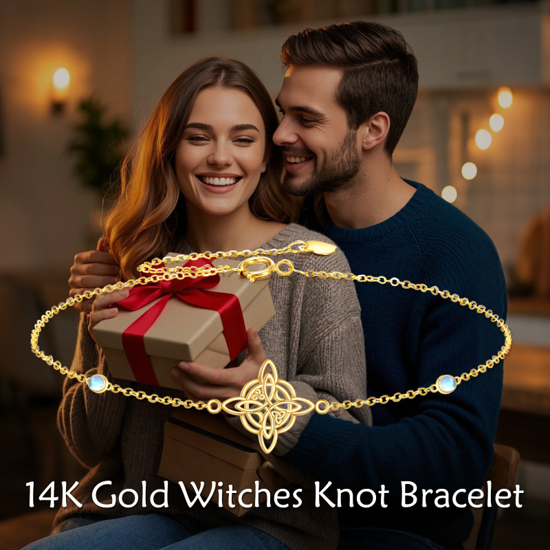 Bracelet à breloques en or 14K avec pierre de lune et nœud des sorcières-6