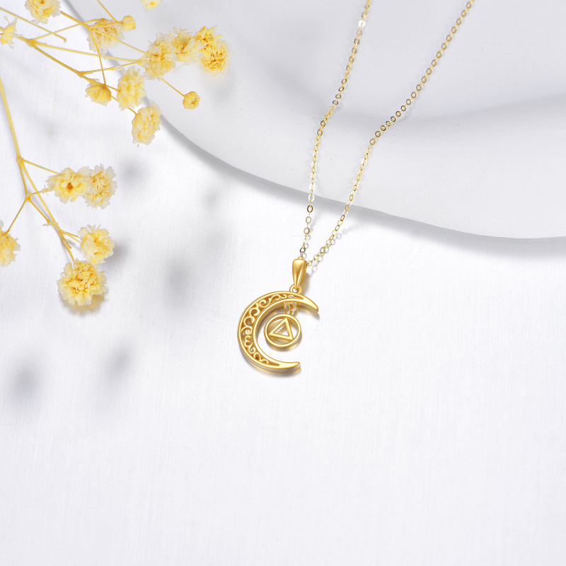 14K Gold Moon & Triangle Pendant Necklace-4