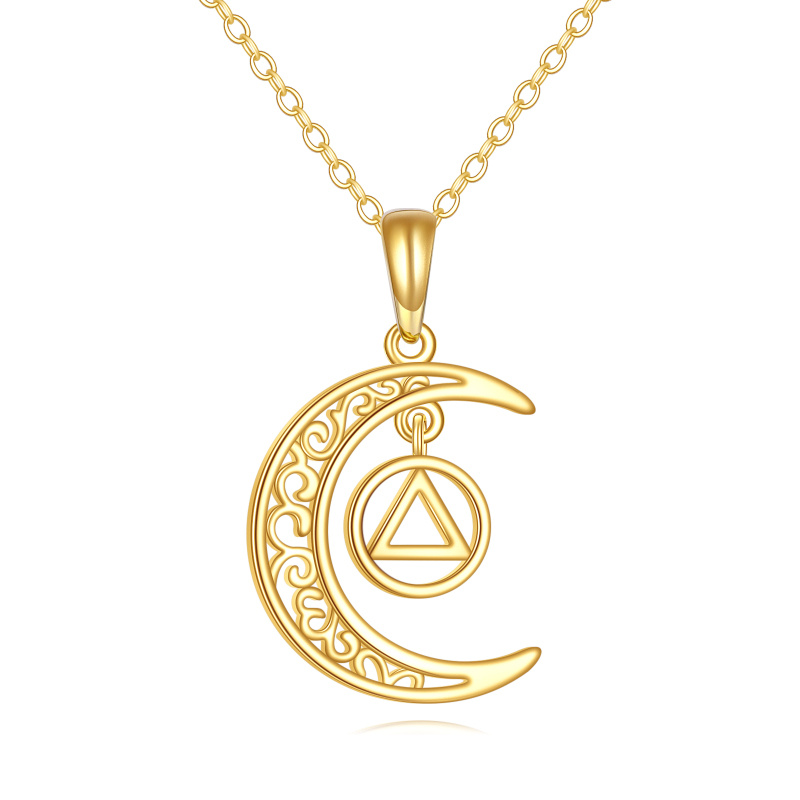 14K Gold Moon & Triangle Pendant Necklace-1