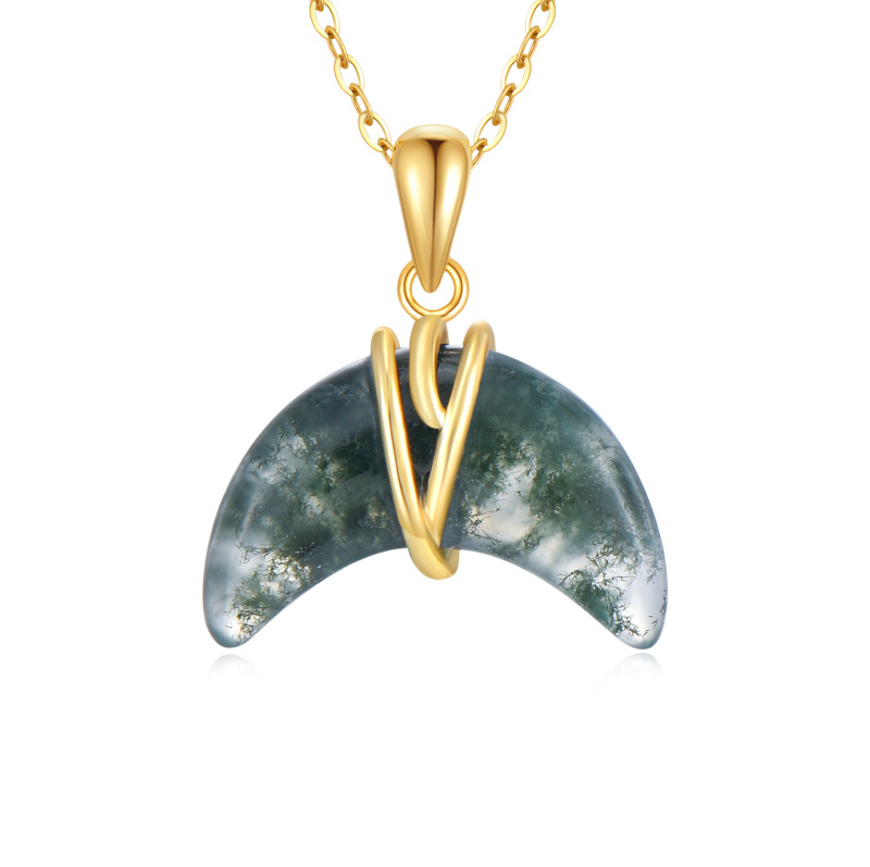 Collier pendentif en agate mousse et or 10 carats-1