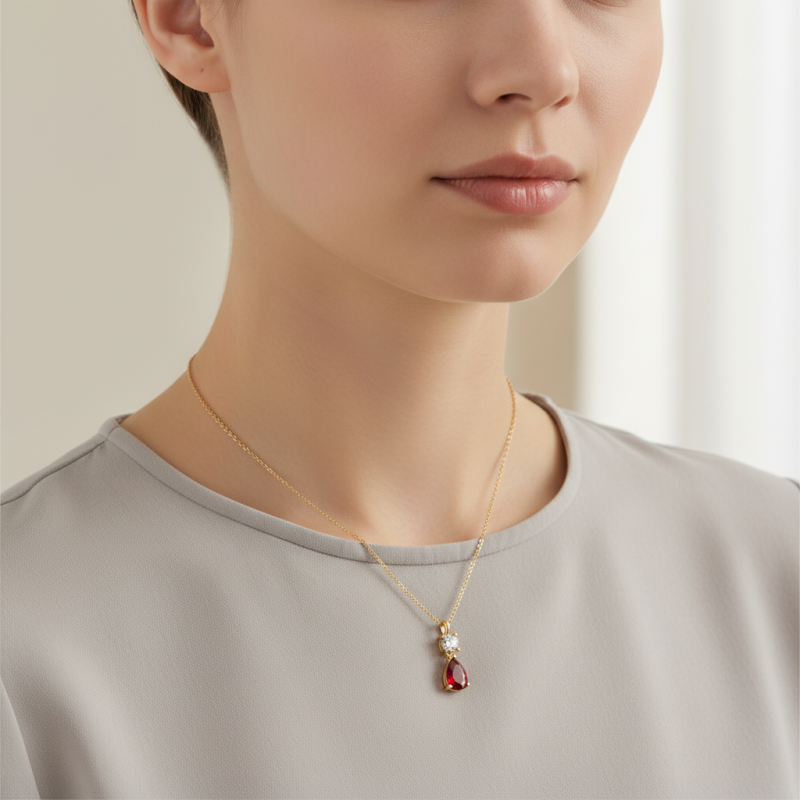 Collar colgante de oro 10K con piedra de nacimiento personalizada-2
