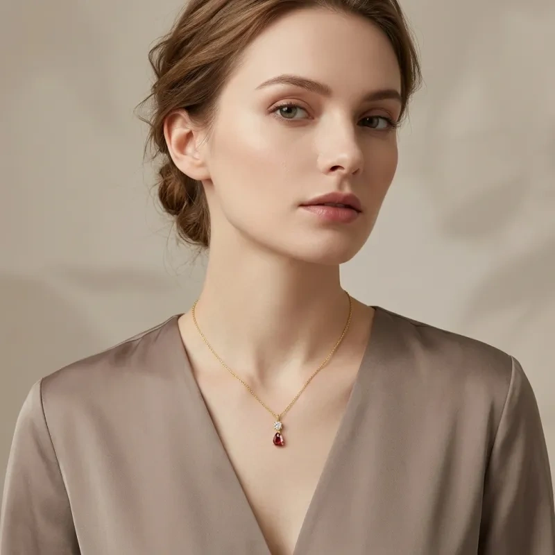 Collar colgante de oro 10K con piedra de nacimiento personalizada-3