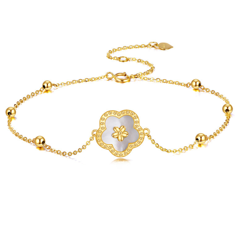 Pulsera de oro de 18 quilates con dije de margarita y cuentas de nácar-1