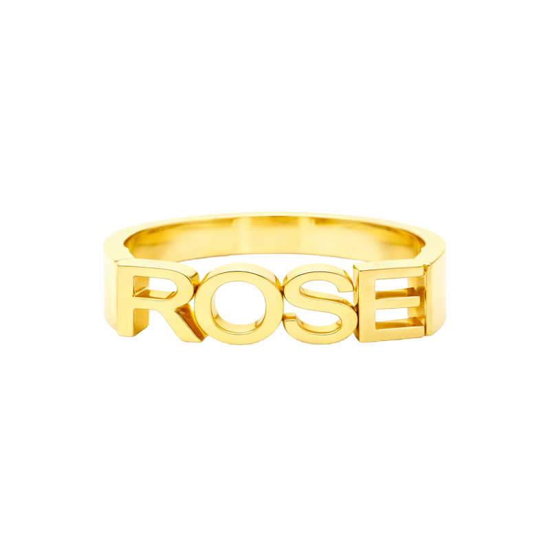 18K Gold No Stone Personalized Classic Name Initial Ring-1