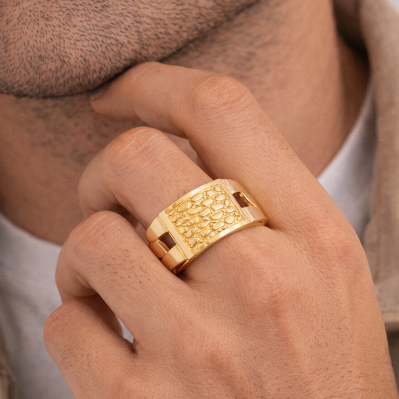 18K Gold Nugget Ring for Men-2