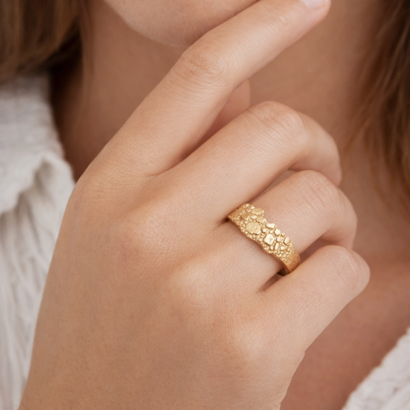 Anillo de pepita de oro de 14 quilates para hombre-2