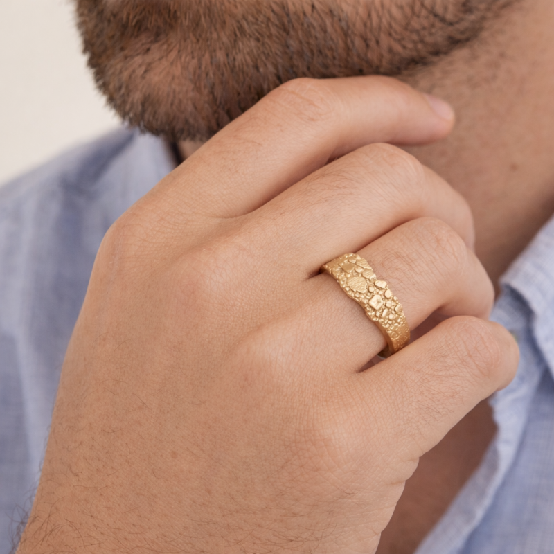 Anillo de pepita de oro de 14 quilates para hombre-3