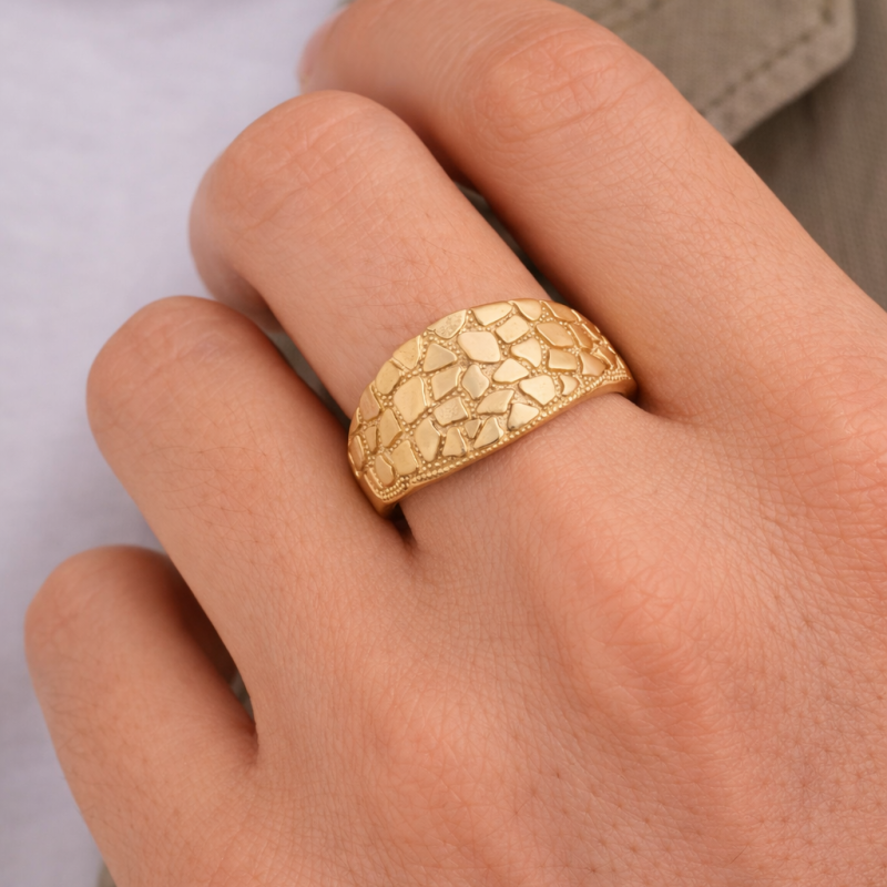 18K Gold Nugget Ring for Men-2
