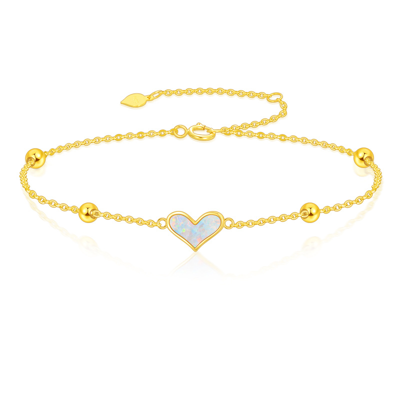 Pulsera de oro de 14 quilates con cuentas de ópalo y dije de corazón-1
