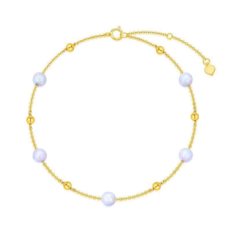 18K Gold Opal Bead Single Layer Charm Anklet-1