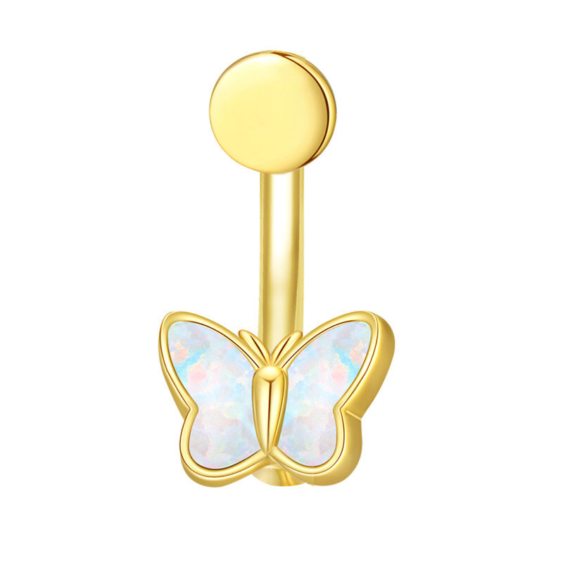 Piercing para el ombligo de mariposa con ópalo y oro de 14 quilates-1
