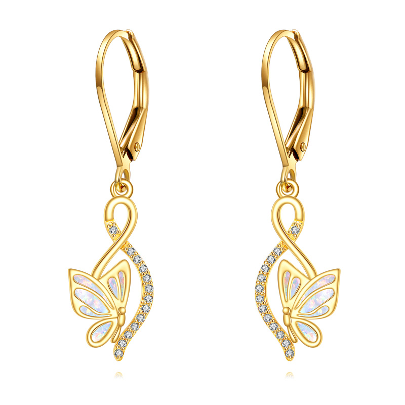 Pendientes colgantes de mariposa de ópalo en oro de 9 quilates-1