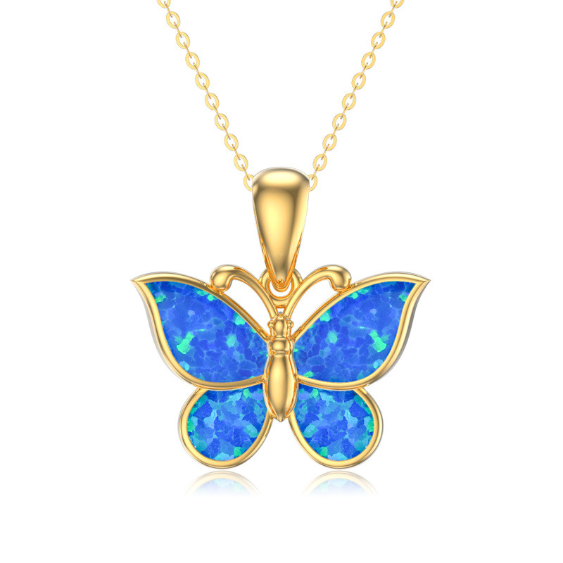 Collier pendentif papillon en or 18 carats et opale-1