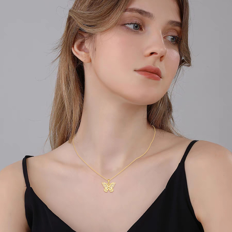 18K Gold Opal Butterfly Pendant Necklace-3