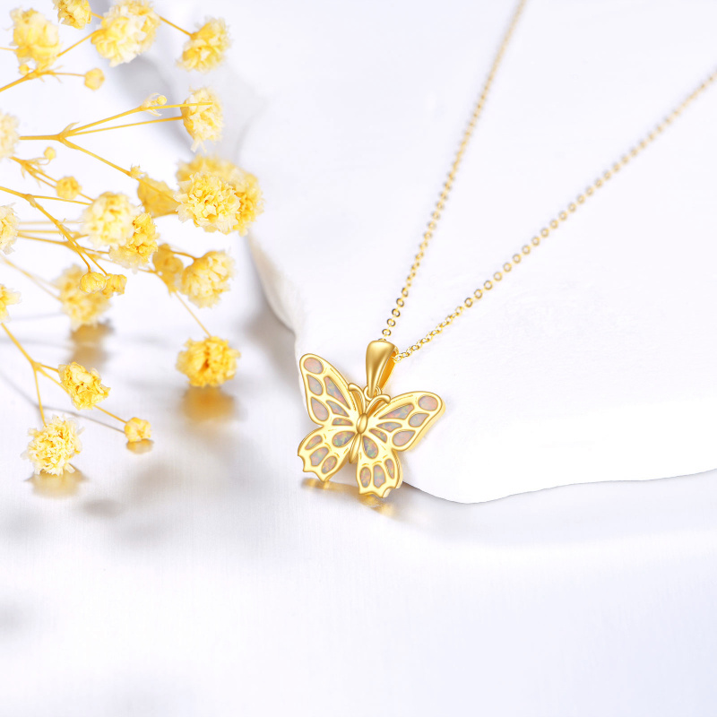 18K Gold Opal Butterfly Pendant Necklace-4