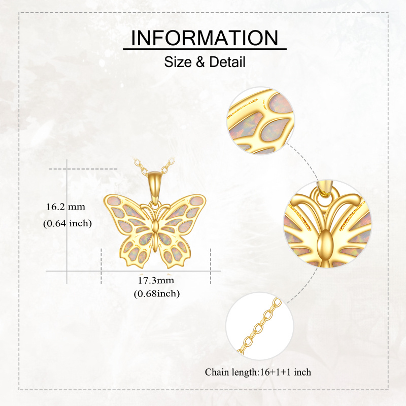 18K Gold Opal Butterfly Pendant Necklace-5