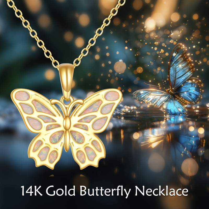 18K Gold Opal Butterfly Pendant Necklace-6
