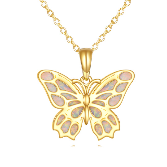 10K gouden hangerketting met opaal en vlinder