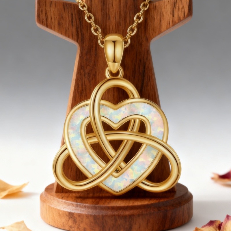 Collar con colgante de nudo celta de ópalo en oro 14K-2