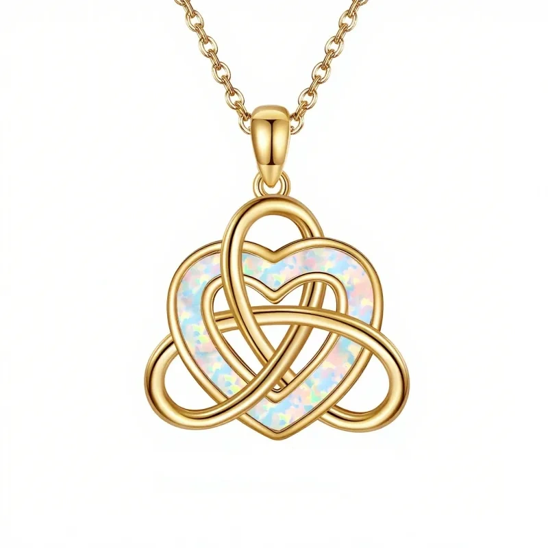 Collar con colgante de nudo celta de ópalo en oro 14K-3