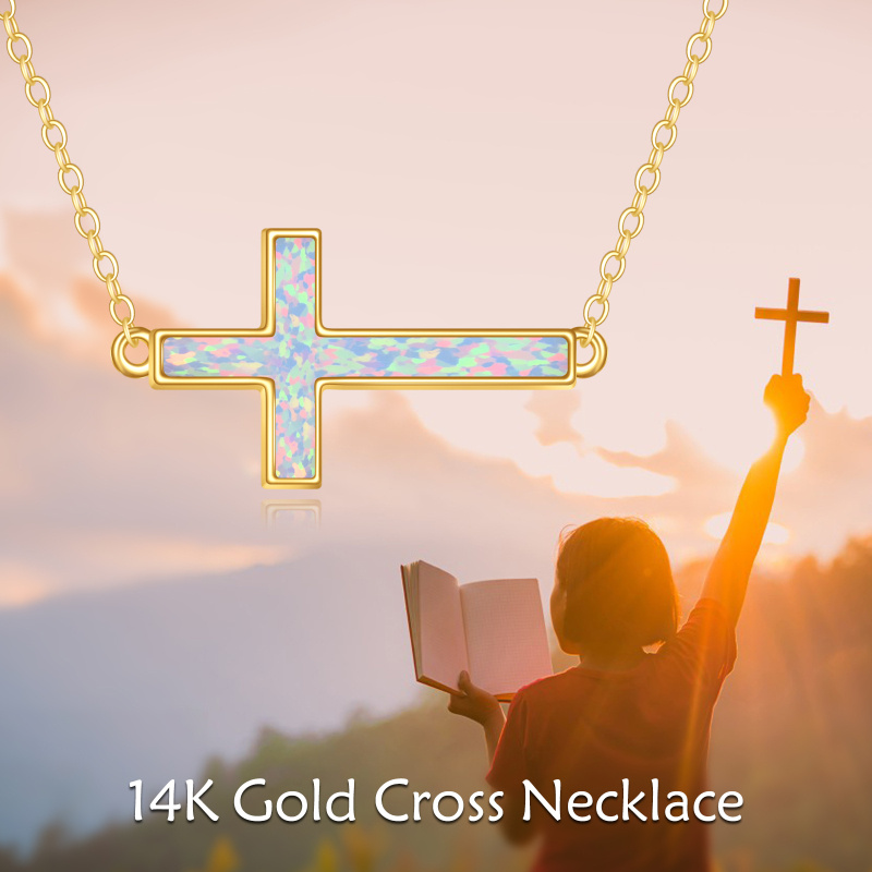 Collier pendentif croix en or 10 carats avec opale-5
