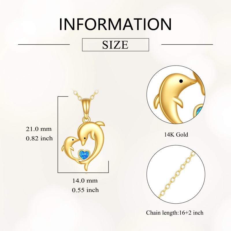 Collier pendentif dauphin et cœur en or 10K avec opale-4