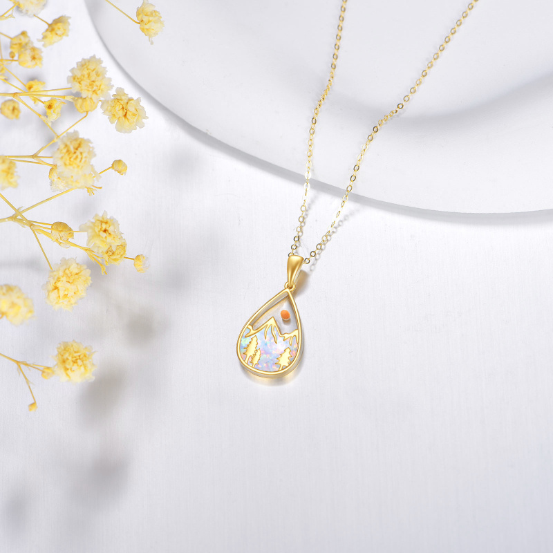 10K Gold Opal Drop Shape & Mustard Seeds Pendant Necklace-3