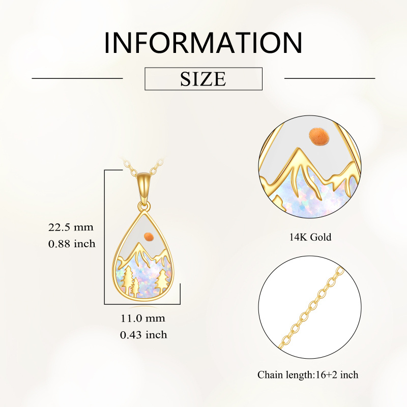 10K Gold Opal Drop Shape & Mustard Seeds Pendant Necklace-4
