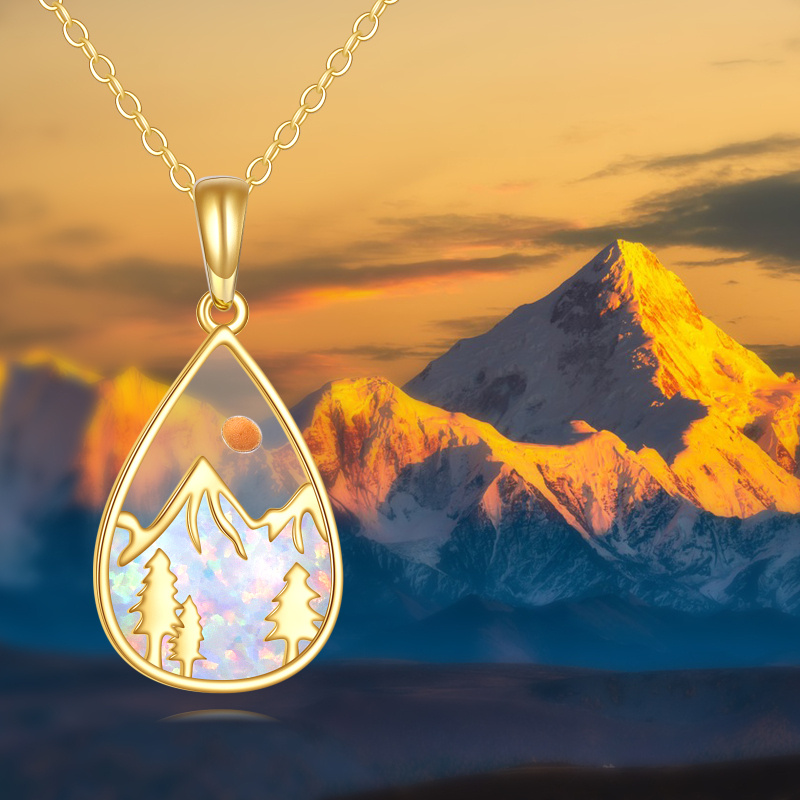 10K Gold Opal Drop Shape & Mustard Seeds Pendant Necklace-5