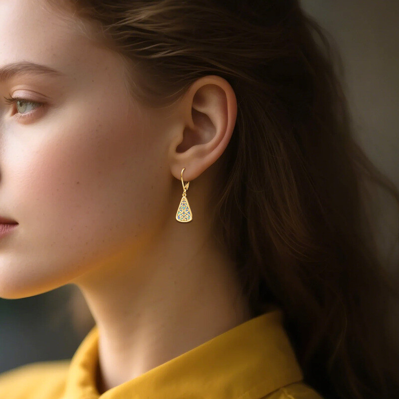14K Gold Opal Filigree Drop Shape Lever-back Earrings-3