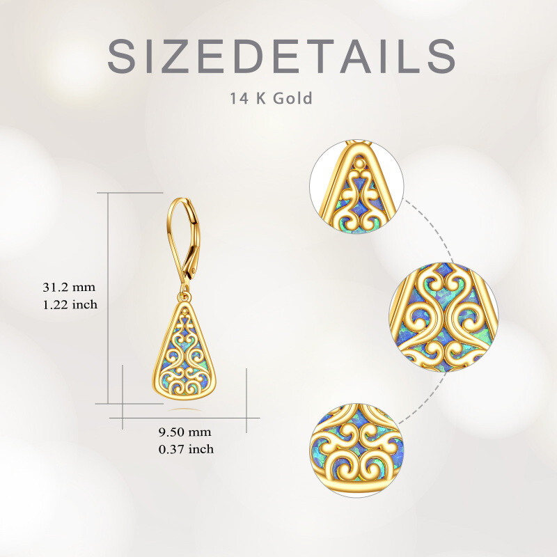 14K Gold Opal Filigree Drop Shape Lever-back Earrings-5